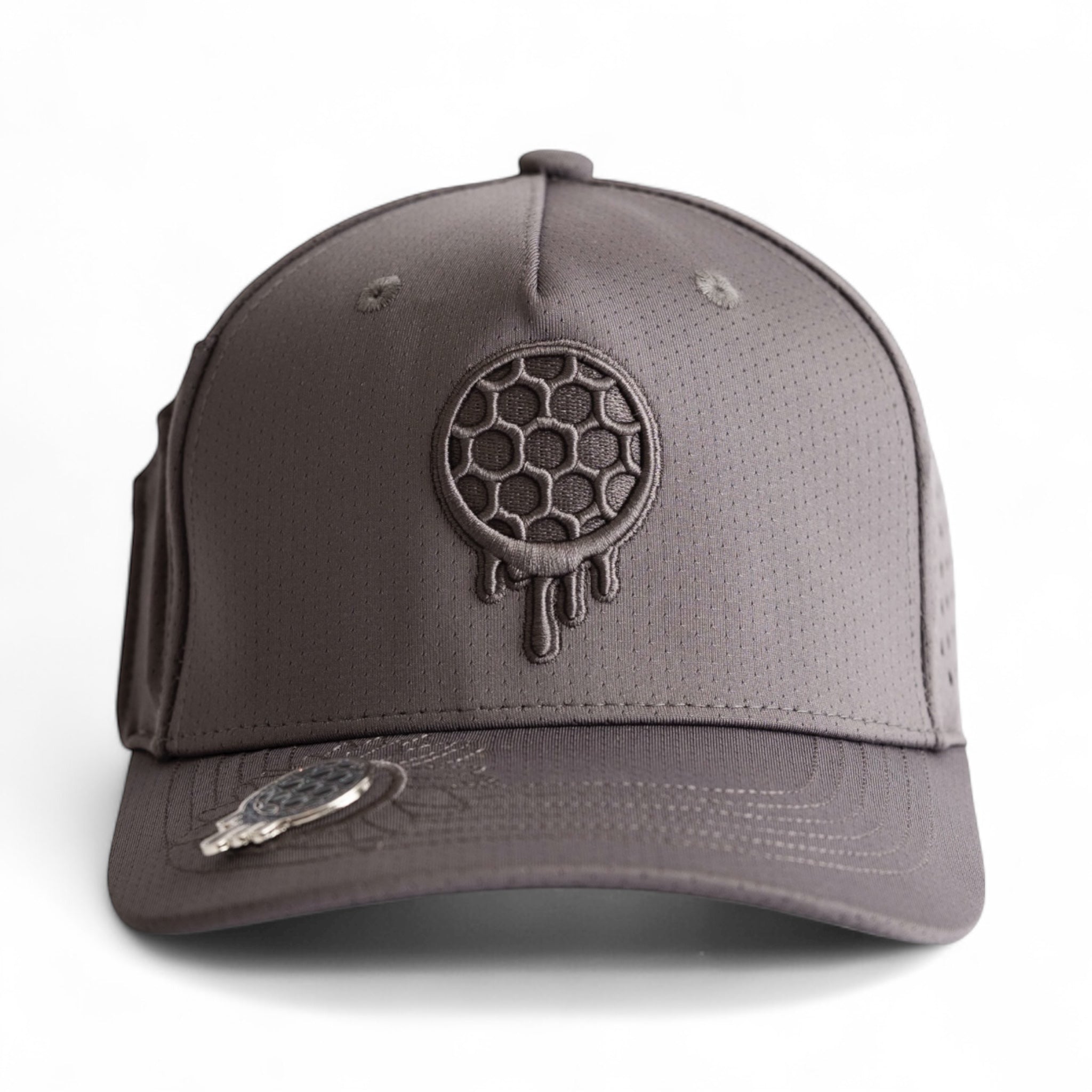 Purple and black cap with a colorful sunflower logo on the front.