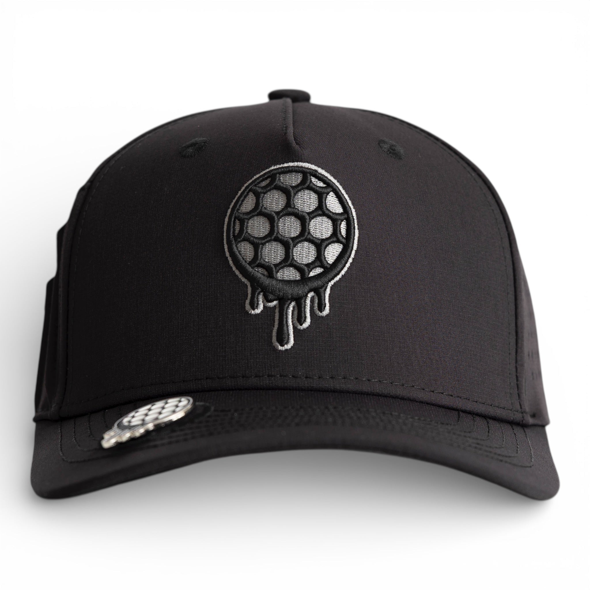 Purple and black cap with a colorful sunflower logo on the front.
