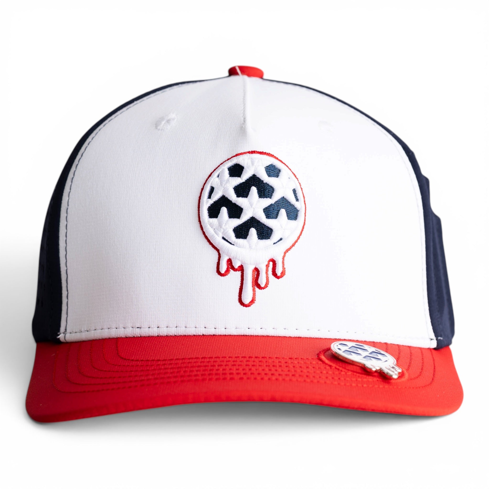 Purple and black cap with a colorful sunflower logo on the front.